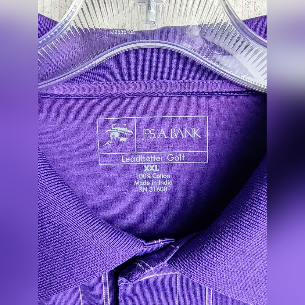2X Jos A Bank Golf Polo Shirt Men's Deep Purple Plaid Cotton Short Sleeve XXL - Picture 5 of 7
